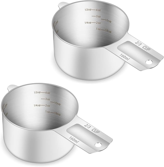 2PCS 2/3Cup Single Measuring Cup, Etched Inner Scale Stainless Steel Measure by BERYLER