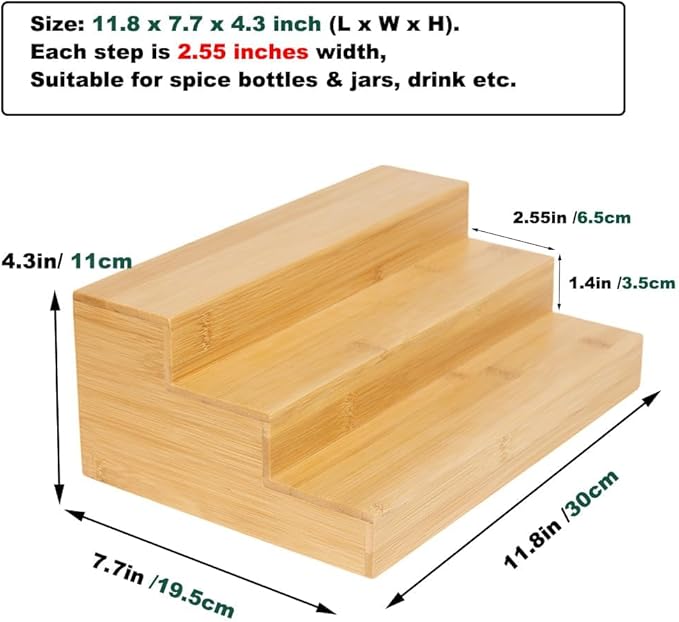 2 Pack Bamboo Spice Rack Organizer - Image 3