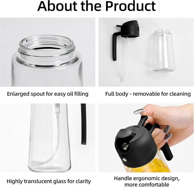 Aovdy Oil Sprayer for Cooking 16oz, 2 in 1 Olive Oil Dispenser and Oil Sprayer - Image 3