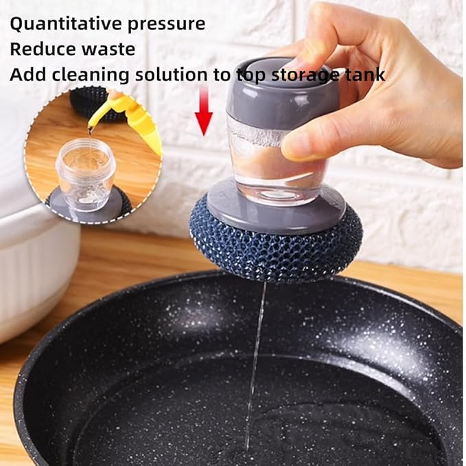 Soap Dispense Palm Scrub dishwashing Kitchen Scrubber Press Automatic Liquid - Image 4