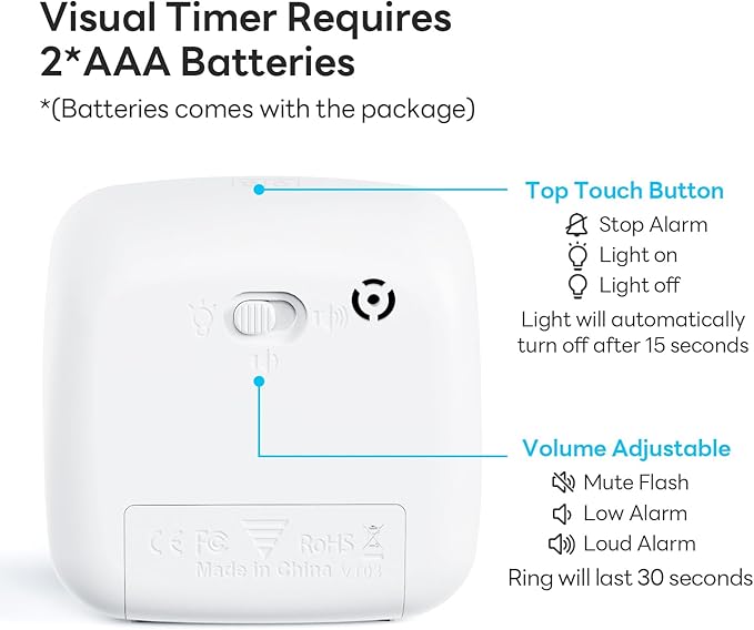 Yunbaoit Visual Timer with Night Light, 60-Minute Countdown Timer - Image 5