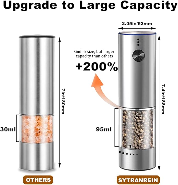 Rechargeable Electric Salt and Pepper Grinder Set, Upgraded Larger Capacity - Image 4