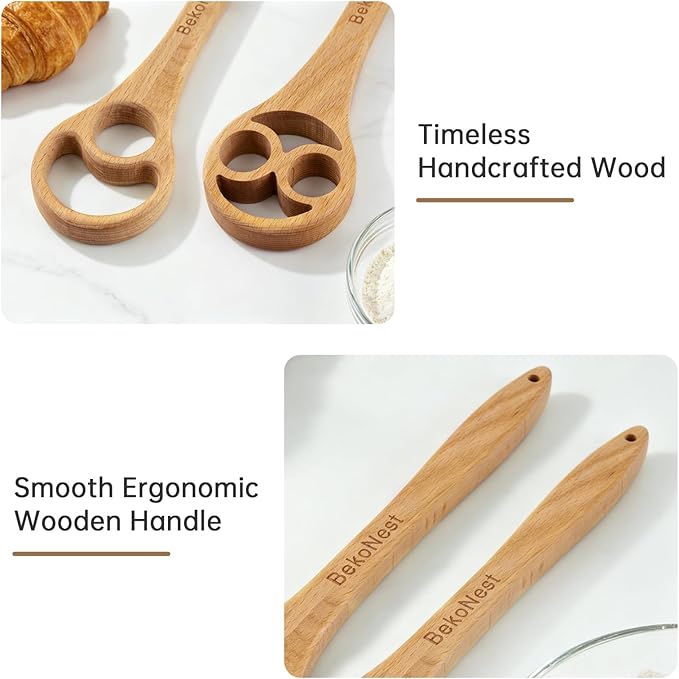 Danish Dough Whisk, 2 Pack Wooden Sourdough Bread Whisk, Seamless One-Piece - Image 5