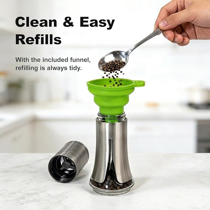 Aelga Pepper Grinder with Silicone Funnel - 4oz Glass Manual Mills with - Image 2