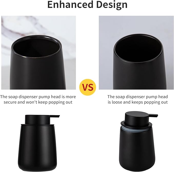 Enra Black Soap Dispenser, 12 oz Ceramic Hand Lotion Dispenser, Refillable Dish - Image 2