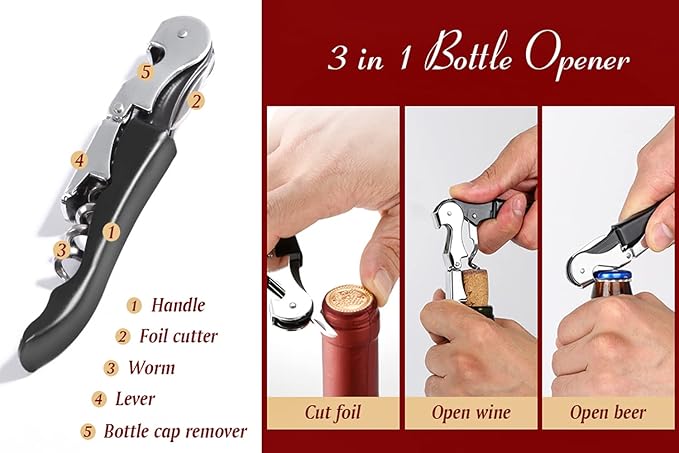 Kit-Home Professional Waiter Corkscrew Wine Openers Set, Upgraded - Image 4