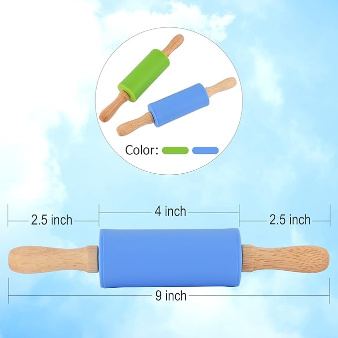 Mini Silicone Rolling Pin for Kids, Non-stick Surface Wood Handle, 9 Inch 12 - Image 3