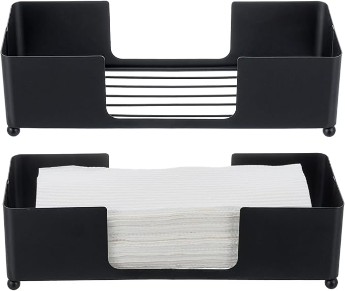 MyGift Modern Matte Black Metal Tabletop Folded Paper Hand Towel Holder - Image 6
