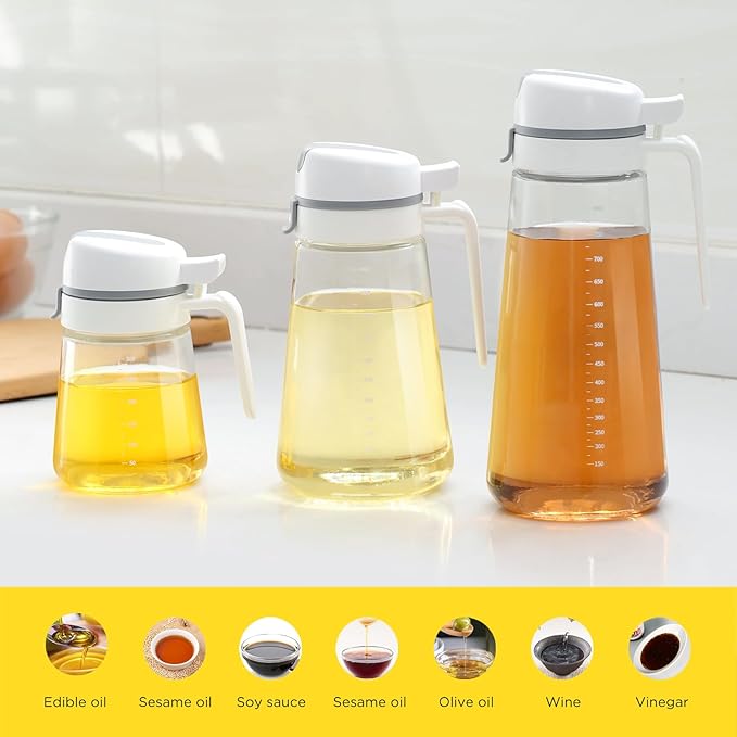 Auto Flip Olive Oil Dispenser Bottle - 12oz Clear Glass - Cruet - Image 5