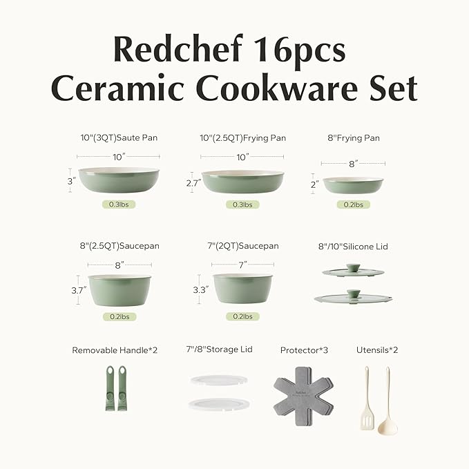 Redchef Ceramic Nonstick Pans and Pots Set, Ceramic Cookware Set - Image 8