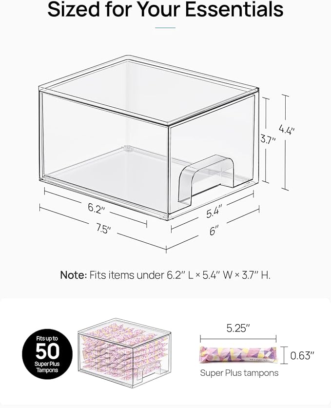 Vtopmart 4 Pack Small Clear Stackable Storage Drawers, Acrylic Bathroom Makeup - Image 2