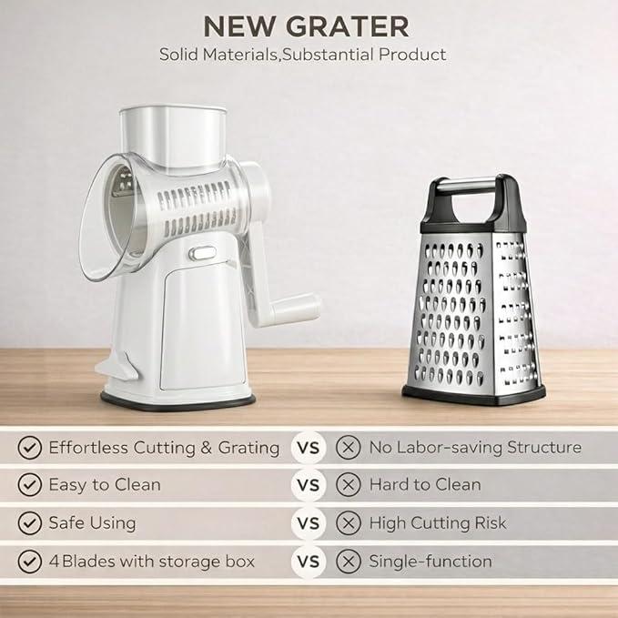Rotary Cheese Grater Hand Crank, 10-Blade Shredder - Image 3