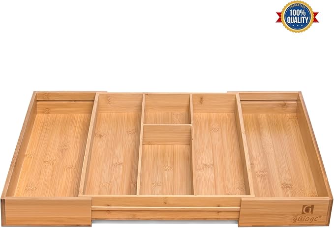 guiogc Bamboo Silverware Organizer, Expandable Kitchen Drawer Organizer and - Image 4