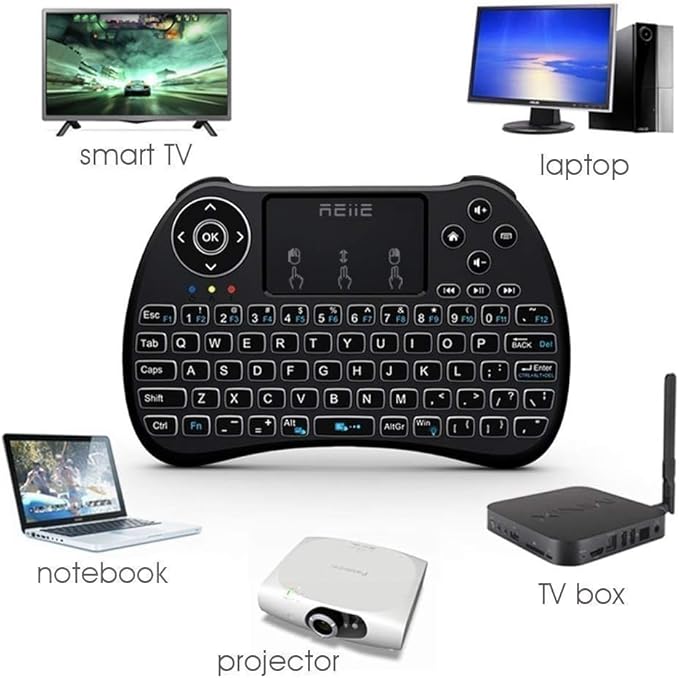 (Backlit Version)REIIE H9+ Mini Keyboard,2.4GHz Wireless Mini Handheld Smart TV Remote Keyboard with Touchpad for PC,Raspberry Pi 2, Pad, Smart TV, Android TV Box, Windows 7 8 10（Not Suport Bluetooth）