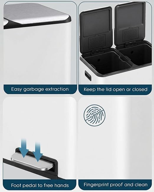 ComfyCorner 16 Gal Dual Trash Can, Stainless Steel Kitchen Garbage Bin - Image 3