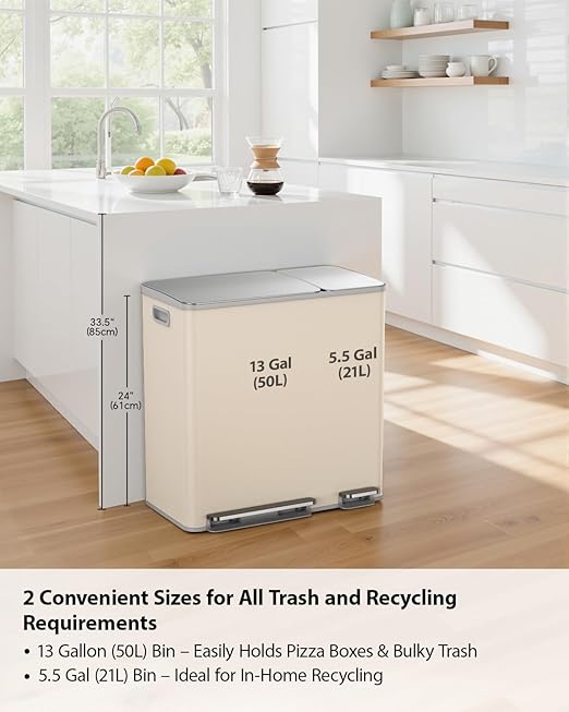Lovewind Double Trash Can Kitchen, 13+5.5 Gallon Stainless Steel Dual Trash and - Image 2