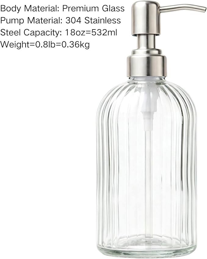 Glass Hand Soap Dispenser Silver Pump Refillable Dish Shampoo Lotion Bottle - Image 2