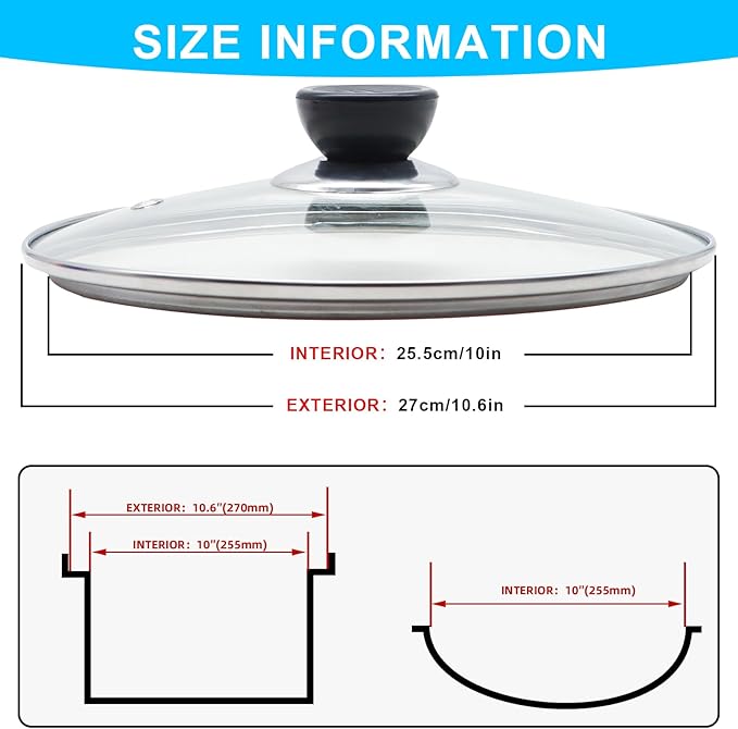 10.25 Inch Glass Lid for Frying Pan Tempered Glass Pot Lid - Image 2