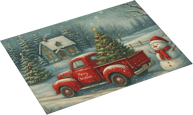 Christmas Red Truck Xmas Tree Snowman Dish Drying Mats - Image 2