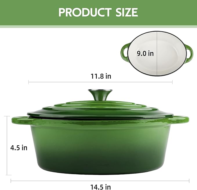 5.5 Quart Oval Enameled Cast Iron Dutch Oven Pot - Image 3