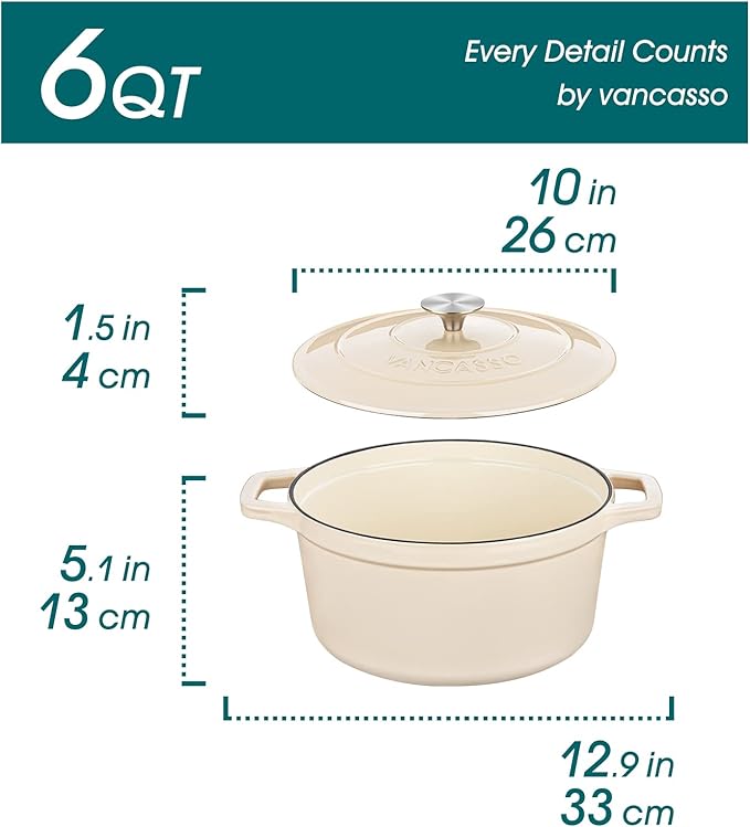 vancasso Cast Iron Dutch Oven, 6 QT Round Pot - Image 2