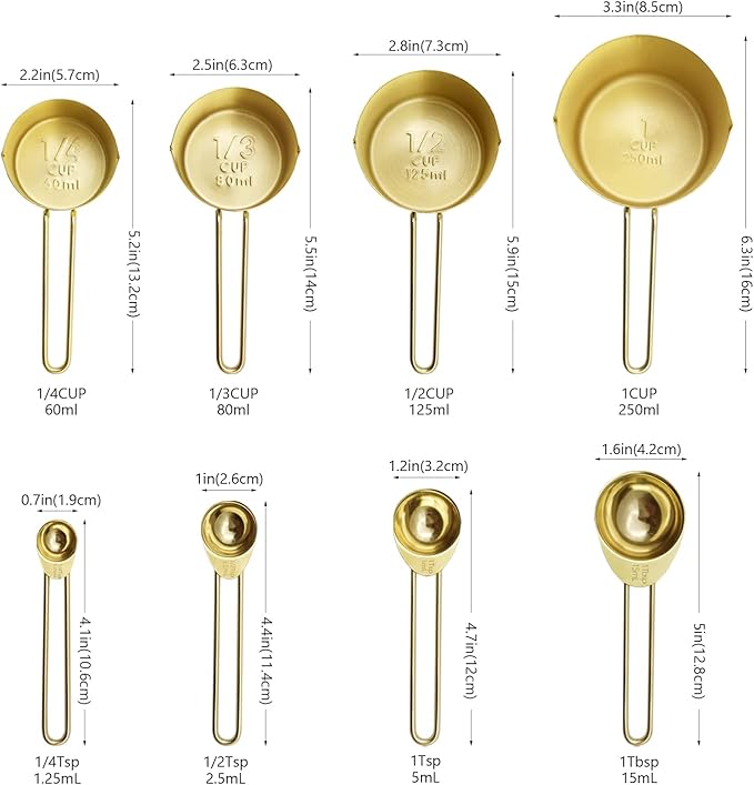 Gold Measuring Cups and Spoons Set of 8 pcs, Stainless Steel Measuring Cups and - Image 2