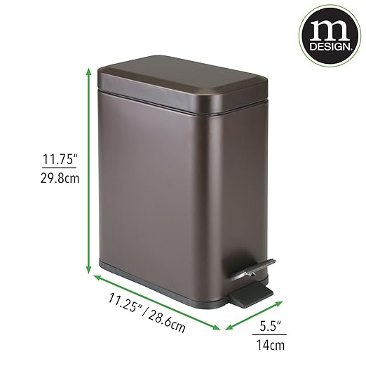 mDesign Small Modern 1.3 Gallon Rectangle Metal Lidded Step Trash Can, Compact - Image 8