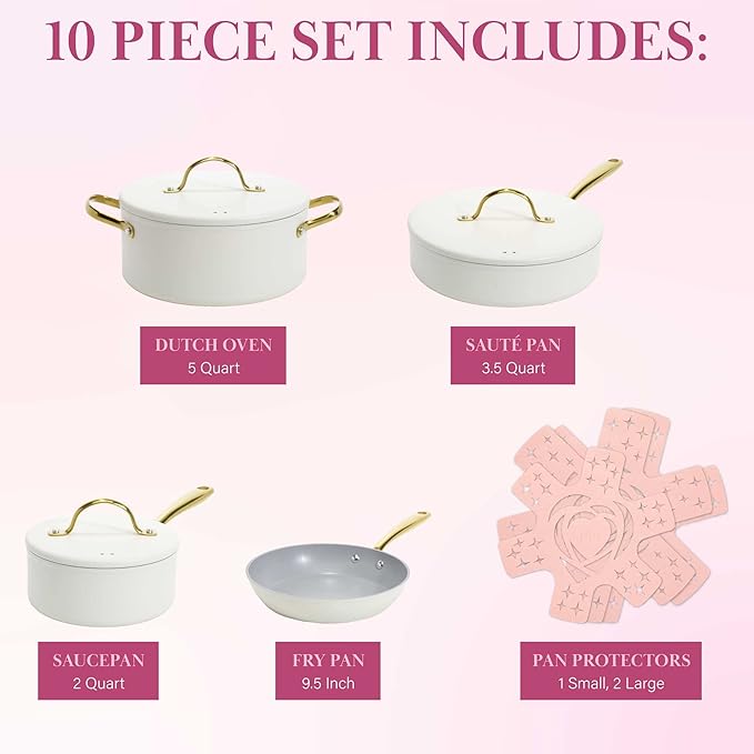 Paris Hilton Iconic Nonstick Pots and Pans Set, Matching Lids - Image 4