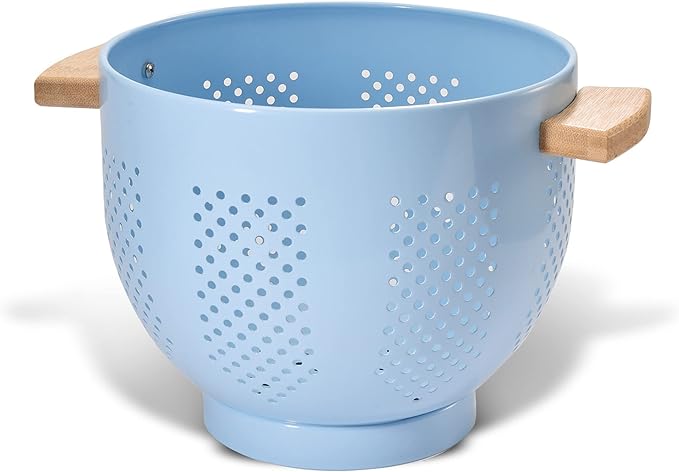 Metal Colander with Wood Handle and Stable Base, Powder Coated Steel Kitchen by Unknown