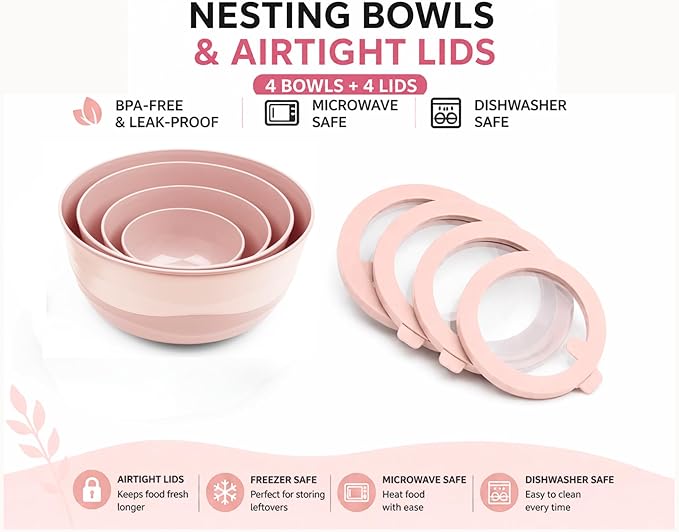 Pera Mixing Bowls with Lids Set, 8 Piece, BPA Free Nesting Kitchen Bowl Set - Image 2