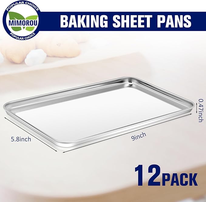 Mimorou 12 Pcs Baking Sheet Stainless Steel Cookie Small Metal Sheet Pans - Image 2