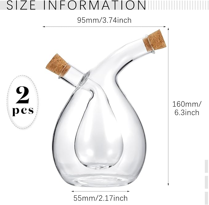 Suclain 2 Pcs Oil and Vinegar Dispenser, 2 in 1 Glass Olive Oil and Vinegar - Image 2