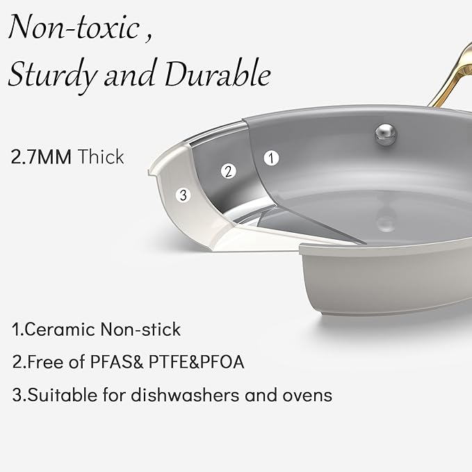 10-Piece Nonstick Ceramic Cookware Set, Non-Toxic Ceramic Coated Aluminum Pots - Image 2