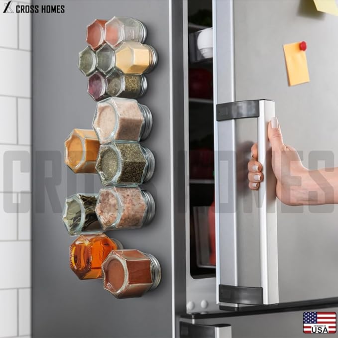 Magnetic Spice Jars Combo Pack 29 Pack Refrigerator Hexagon Glass Spice Jar - Image 6