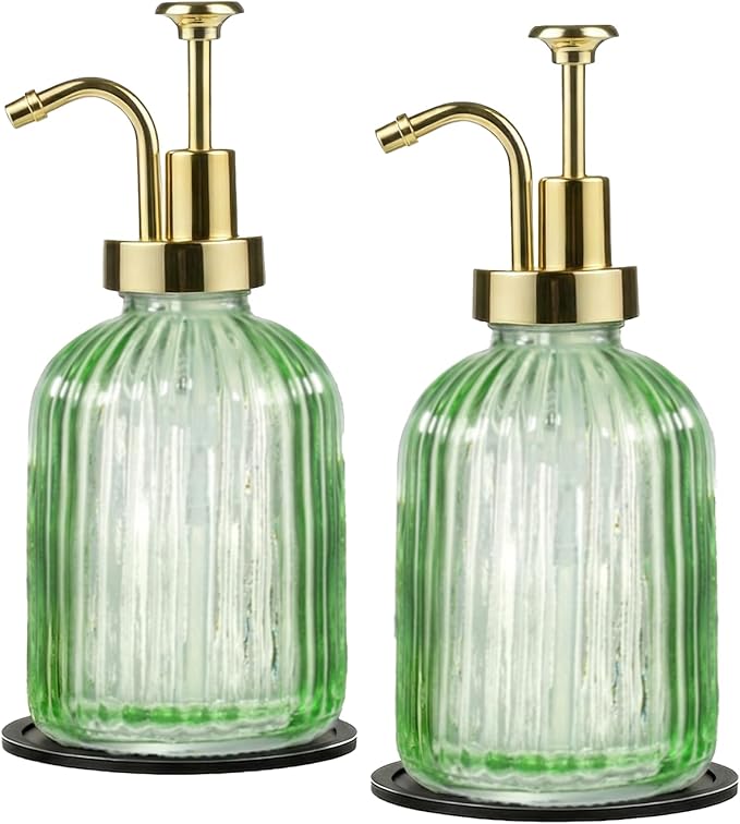 SheeChung Green Glass Soap Dispenser, 12 Oz Liquid Hand Soap Dispenser by SheeChung
