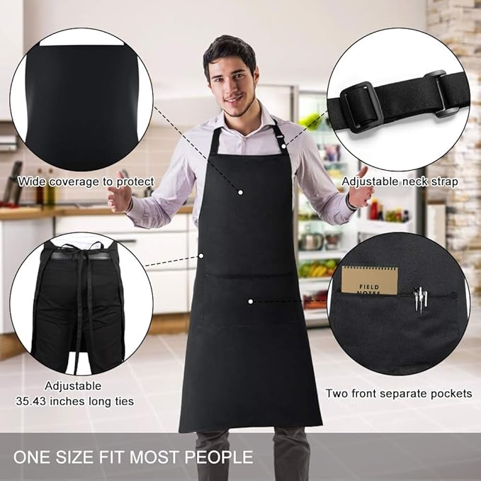 Jubatus 2 Pack Bib Aprons with 2 Pockets Cooking Chef Kitchen Apron - Image 2