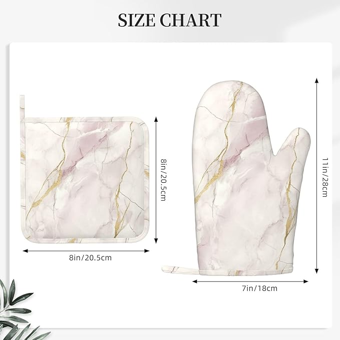 Oven Mitts and Pot Holders Light Pink White Marble Silicone Kitchen Accessories - Image 3