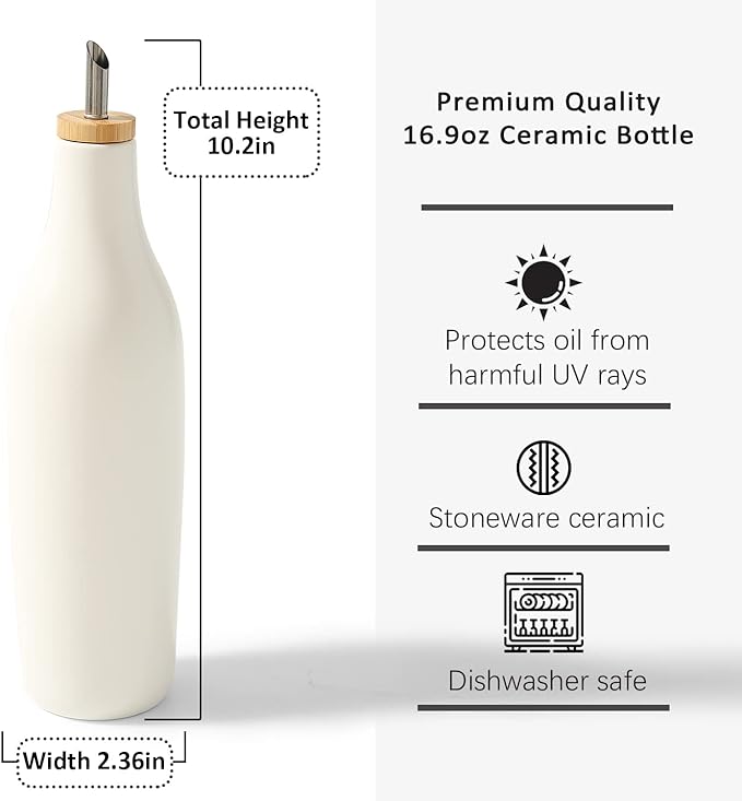 HOMCDALY Olive Oil and Vinegar Dispenser Set, Two 16oz Ceramic Oil Dispenser - Image 4