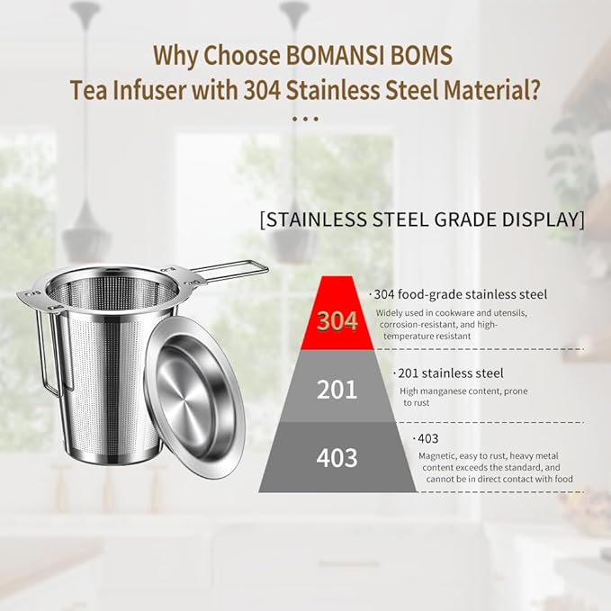 2Pack Long-Handled Tea Strainer, BOMANSI BOMS Stainless Steel Tea Infuser - Image 3