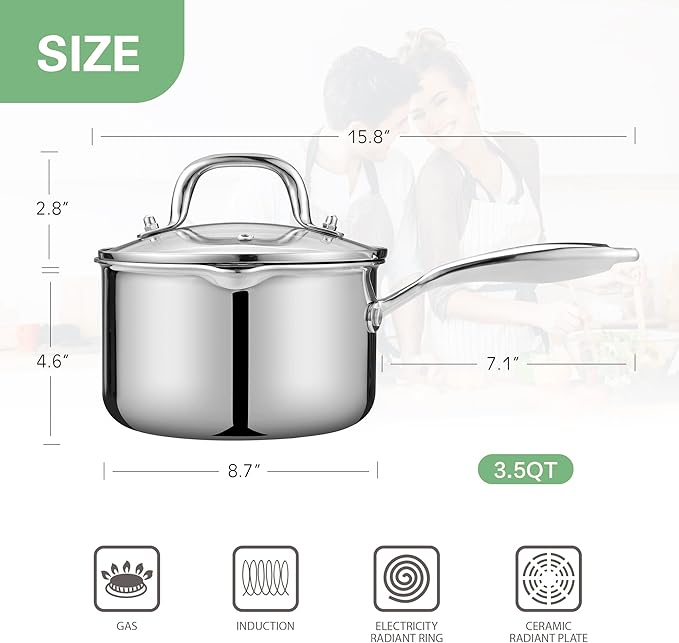 3.5 Quart Stainless Steel Pot Saucepan - Image 6