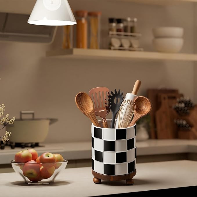 Kitchen Utensil Countertop Holder Checkered Utensil Crock - Image 7