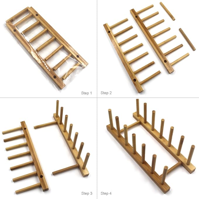 INNERNEED Bamboo Wooden Plate Racks Dish Stand Holder Kitchen Storage Cabinet - Image 3