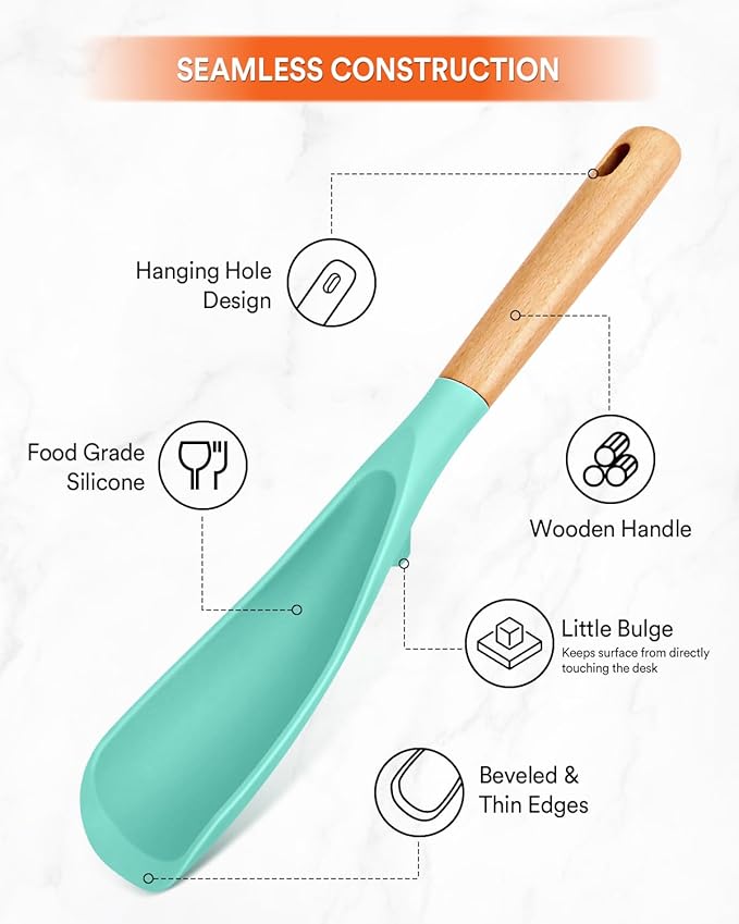 Cooking Spoon and Rice Scooper for Nonstick Cookwares, Wood Handle Spoon for - Image 3