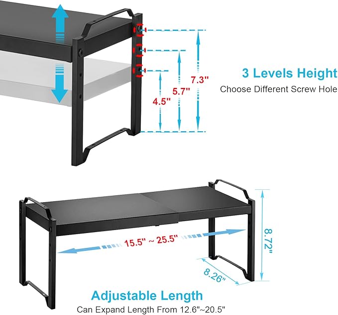 X-cosrack 25.5 Inches 2 Pack Expandable Cabinet Shelves, Stackable Shelf - Image 2