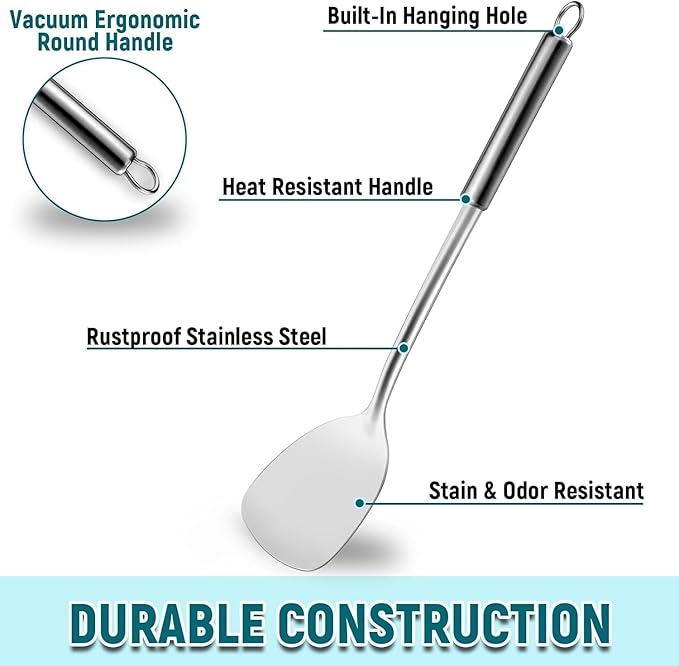 Pleafind 2-Pcs Solid & Slotted Spatula Set, 304 Stainless Steel Spatula - Image 5