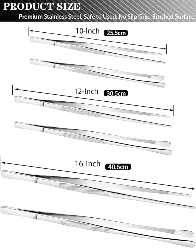 JETKONG 2 Pcs 12-Inch Cooking Tweezers Stainless Steel, Straight Food Tweezers - Image 3