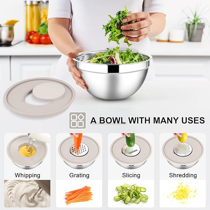 E-far Mixing Bowls with Lids Set, Size 7, Nesting Design & Khaki Airtight Lid - Image 3