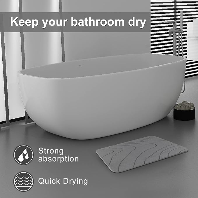 JUERLEN 2 Pack Diatomaceous Earth Shower Mat, Stone Bath Mat, Nonslip Super - Image 6