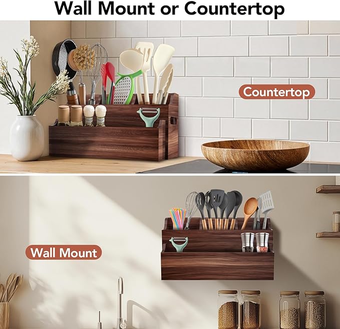 Wooden Kitchen Utensil Holder for Countertop, Large Utensil Organizer - Image 6