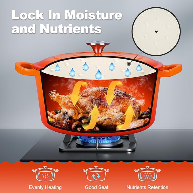 P&P CHEF 6QT Enameled Dutch Oven, Cast Iron Dutch Oven Pot - Image 5